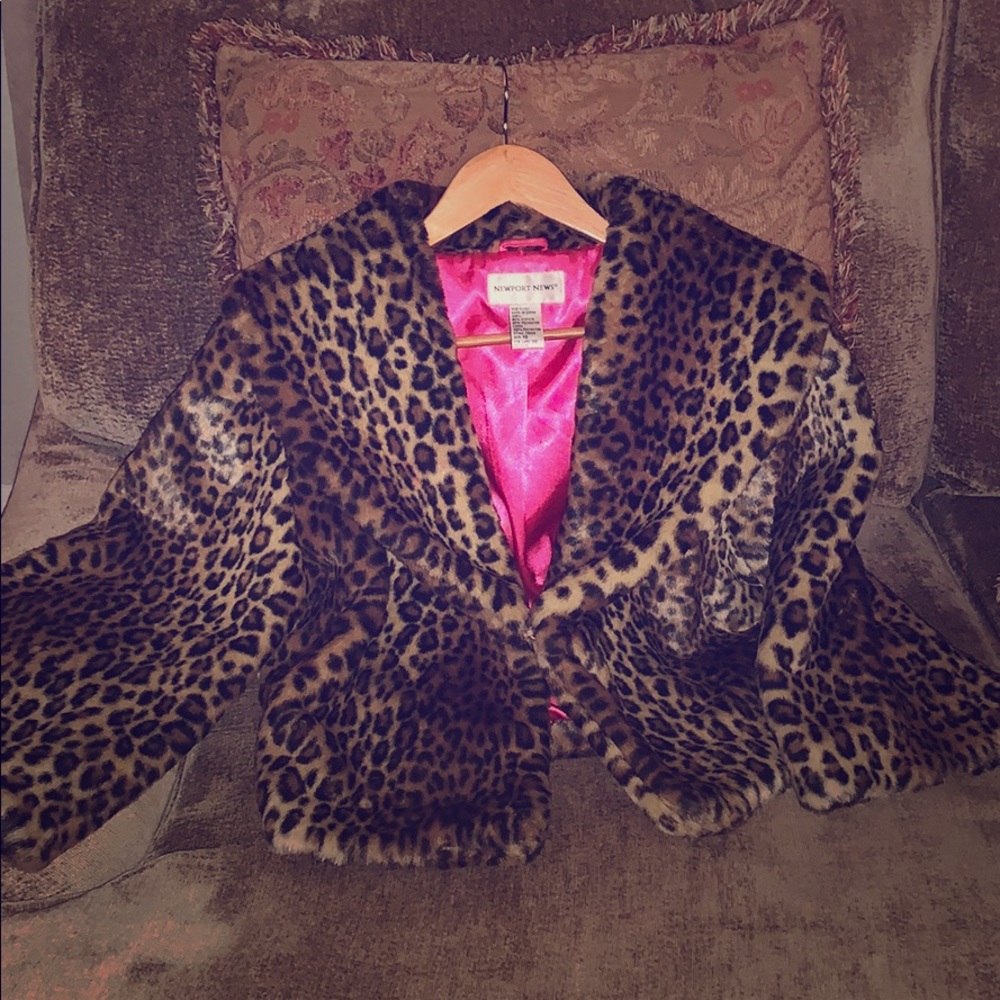 Faux Leopard Fur 3/4 Length Sleeve Jacket
